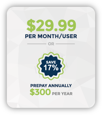 Twenty nine ninety nine per month per user or save 17 percent when you pay annually for three hundred dollars per year.